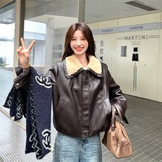 【新品】翻领皮衣夹克洋气PU皮白鸭绒羽绒服5153-P220-K328，女装羽绒服，2C126