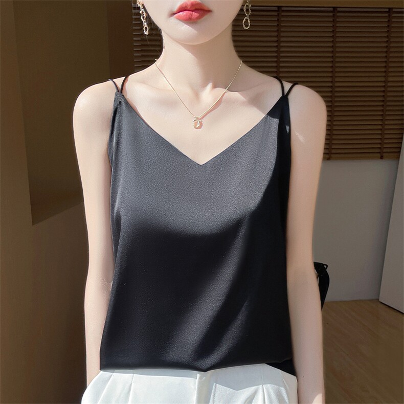 真丝吊带背心女v领桑蚕丝西服内搭春夏季新款性感醋酸缎面打底衫,女装背心吊带,羊特美羊绒