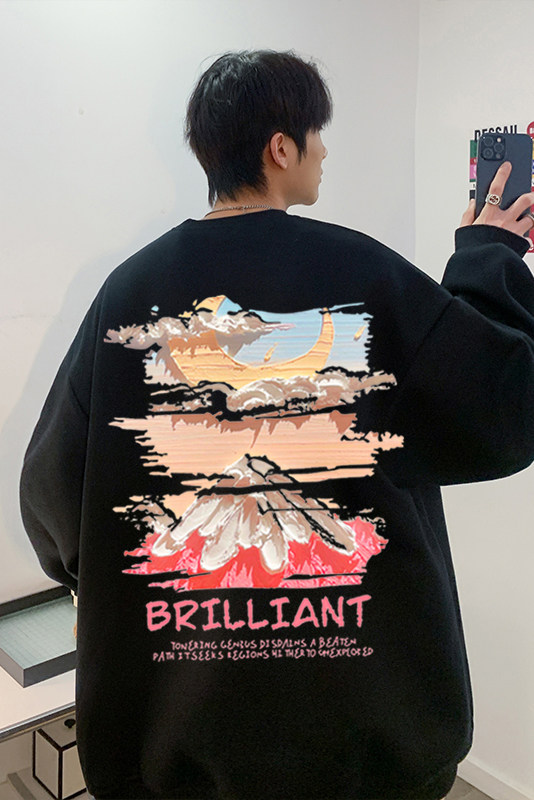 抖音宽松秋季新款INS潮流印花宽松休闲圆领卫衣JK23348特批24控39,男装卫衣,星座605(原A050)