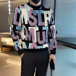 美式街头设计感圆领毛衣男慵懒风休闲针织衫M804P50图片