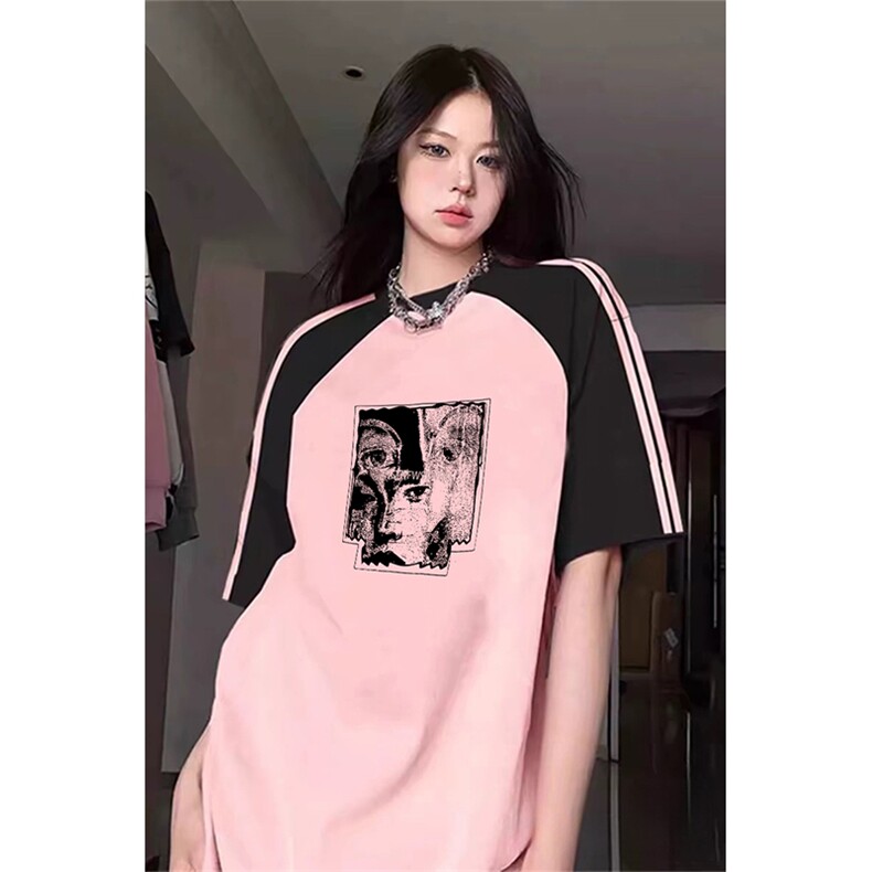 抖音得物品质二开240克宽松纯棉美式潮牌插肩三杠织带短袖T恤,男装T恤,电商A486