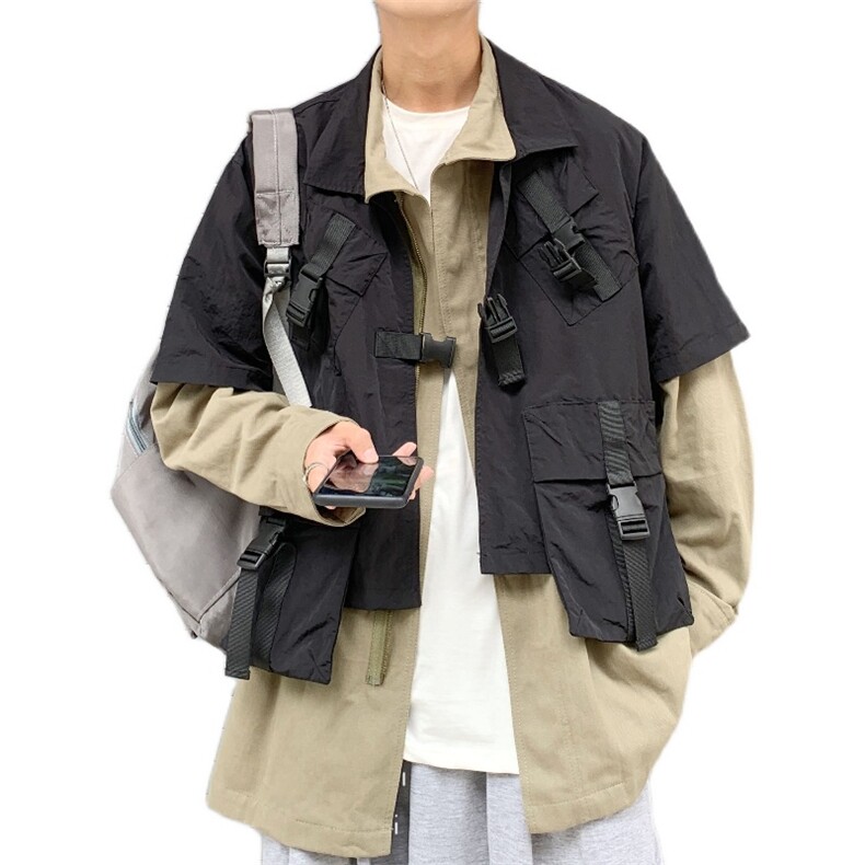 20秋ins网红两件套工装夹克宽松立领潮流外套日系上衣mj353-p138,男装风衣,电商B288