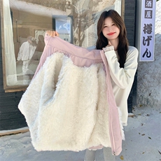 粉色连帽羊羔毛内胆派克服女2C052-2021-P235-K338，女装派克服，2C052