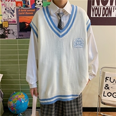 2021新款原宿风V领dk毛衣马甲慵懒高级感针织背心坎M159-P32，男装针织衫/毛衣，星座512-4