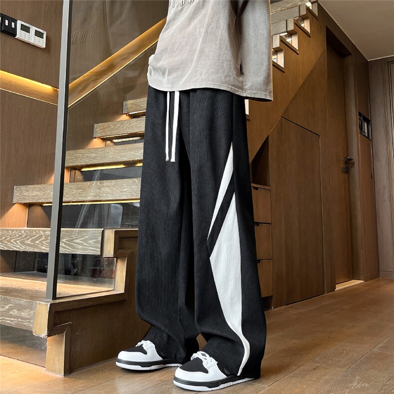 K2496批45控68秋季美式休闲裤子男撞色直筒裤百搭男裤拖地裤，男装休闲裤，电商D229A