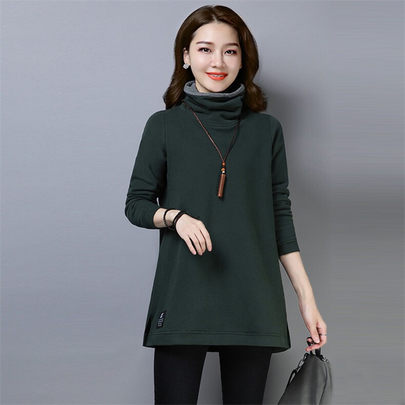 2022年秋季新款加绒加厚卫衣女中长款韩版休闲百搭高领上衣服女棉，女装卫衣/绒衫，简韵佳