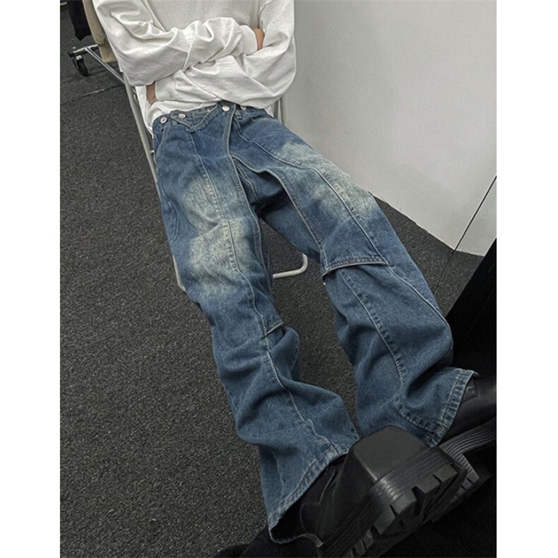 牛仔裤男重磅潮牌做旧裤子春秋季vibe美式宽松微喇长裤NG903,男装牛仔裤,星座1116A（原606A-3）