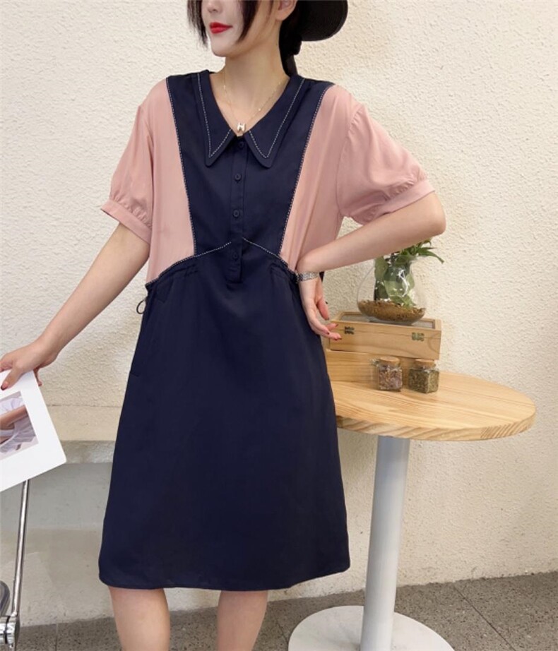 夏季拼色连衣裙，女装连衣裙，nice 奈思