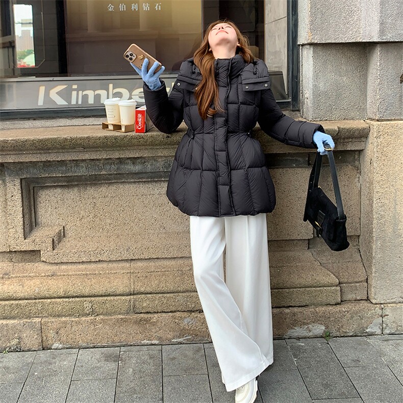 水衣源6832款纯色小蛮腰连帽显瘦羽绒服女(腰围可调节),女装羽绒服,水衣源