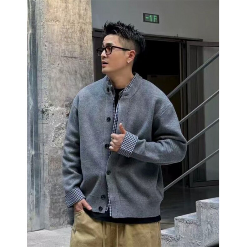 原版假两件针织衫开衫衬衫领拼接毛衣外套W6180-特P75，男装针织衫/毛衣，星座1212