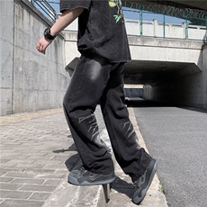 欧美高街vibe休闲百搭复古水洗oversize微喇牛仔长裤男RK220-P46，男装休闲裤，星座412-3