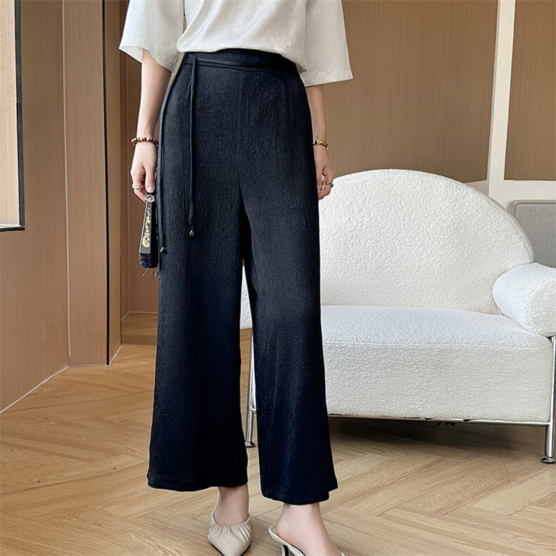新中式真丝阔腿裤女夏季高腰宽松显瘦裤子,女装休闲裤,温伦斯特羊绒