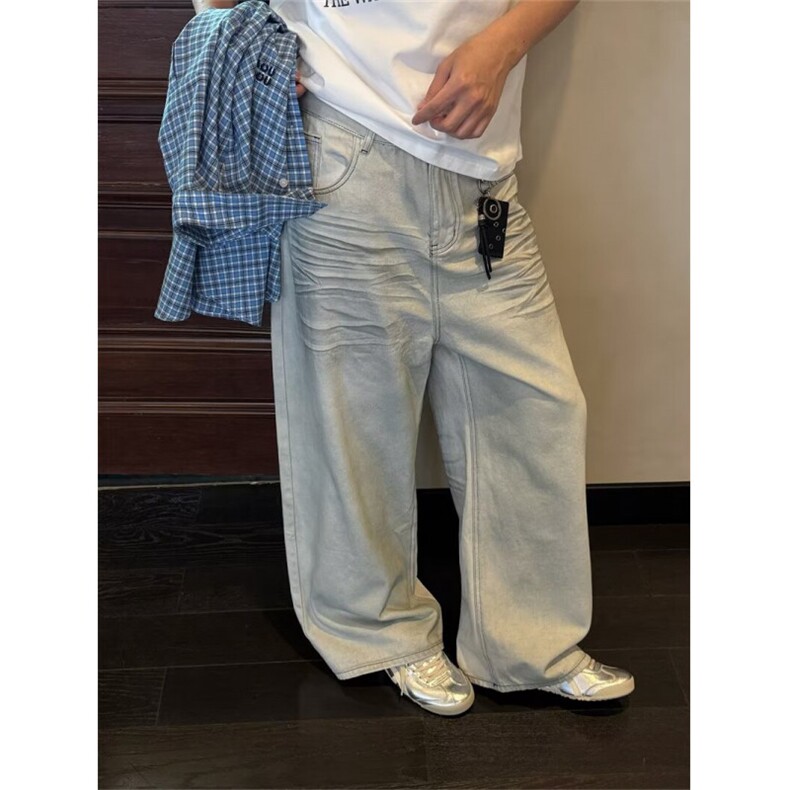 美式复古阔腿牛仔裤男春季新款高腰宽松显瘦百搭直筒拖地裤子,男装牛仔裤,星座506A