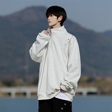 解构半拉链立领卫衣男秋冬季日系cityboy宽松潮流百搭套头上衣服，男装卫衣，电商B238