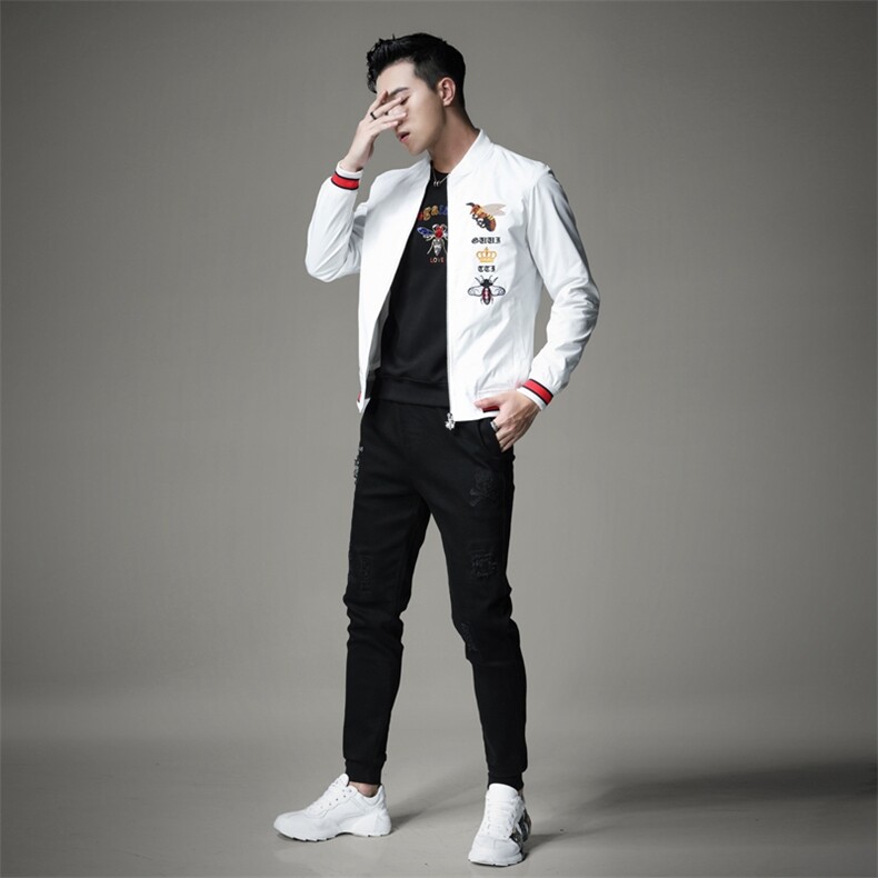 2021春秋款正常尺码徽章小蜜蜂刺绣男士棒球夹克衫55019-1,男装夹克,钱塘6007(原2006)