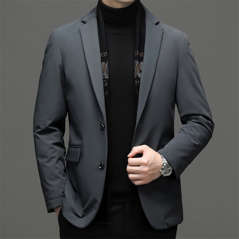 冬季新款加厚保暖男士羽绒服中年纯色翻领休闲上衣男装白鸭绒外套,男装羽绒服,电商B212（原钱塘6029）