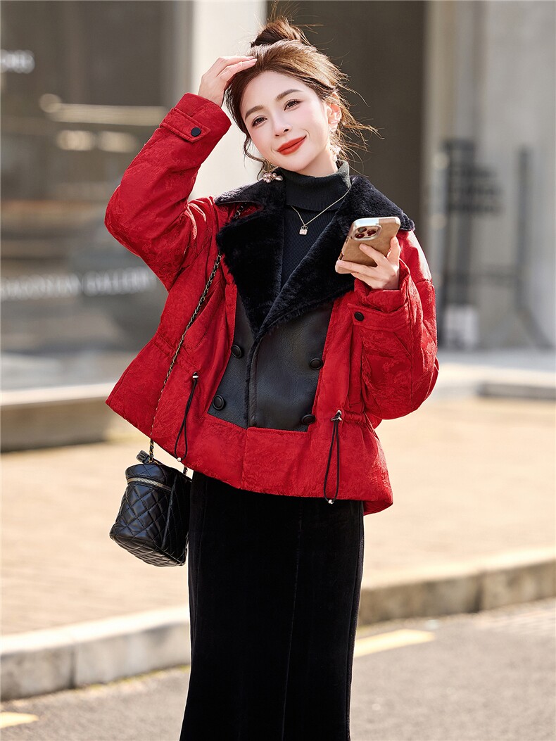 大货已出，2025新款冬装短款加厚羽绒服90%白鸭绒拼接皮毛一体,女装羽绒服,依万里