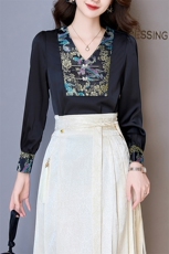 女2024春秋季新款年轻妈妈洋气高贵新中式日常马面裙女，女装衬衫，卡杰菲