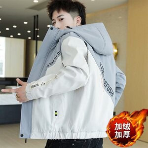 冬季斜拼棉服男模特加厚夹克风衣保暖外套工装棉衣灰867加绒图片