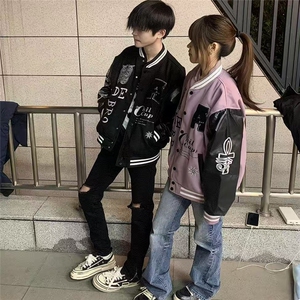 1506-1/GAA010/P64美式复古字母刺绣拼色棒球服1图片