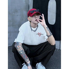 潮牌重磅纯棉短袖T恤男爱心印花韩版简约百搭宽松半袖男TD430，男装T恤，星座1116A（原606A-3）