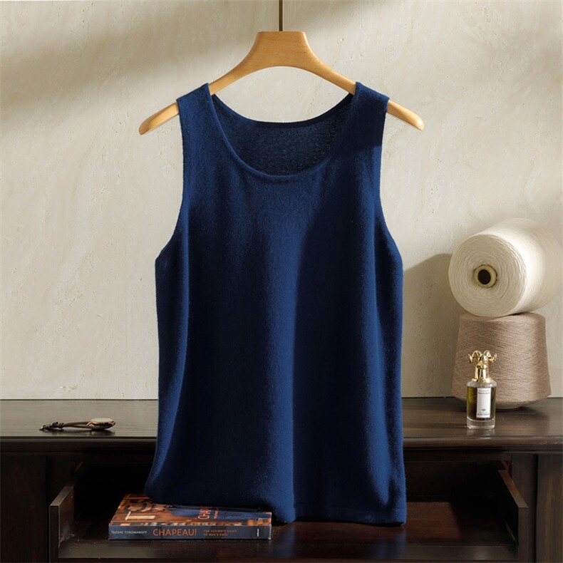 纯色U领无袖羊绒针织背心女春秋冬季内搭打底衫宽松外穿男装，男装背心/马甲，澳坤羊绒