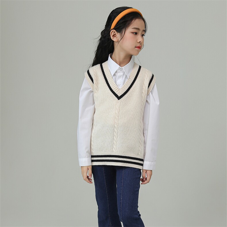 儿童V领毛衣背心秋季新款青春活力针织马甲男女童百搭学院风外套，童装马甲，魁星羊绒