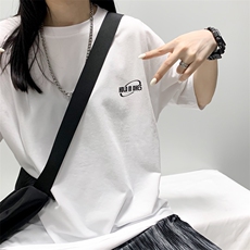 B2413-P38夏季圆领纯棉短袖湖蓝色英文简约百搭T恤潮男女情侣，男装T恤，星座1608