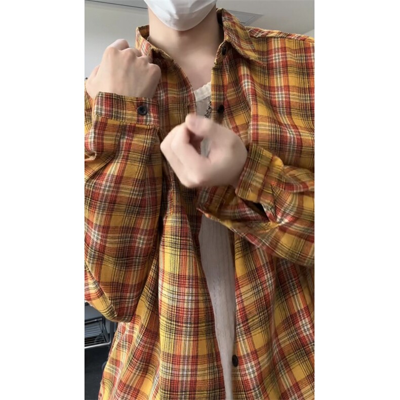 美式复古格子衬衫男长袖新款vintage高级感衬衣情侣外套CSD10P35,男装衬衫,电商D256-1(原A064-1)