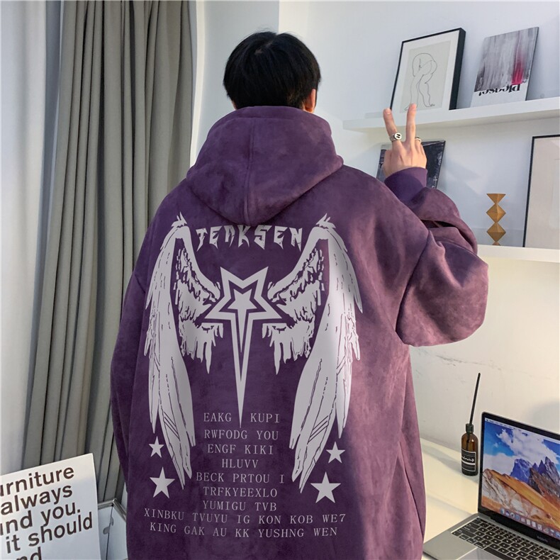 抖音品质美式潮流新款翅膀印花宽松连帽卫衣JK23521特批45控78,男装卫衣,星座605(原A050)