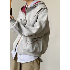 美式潮牌撞色连帽休闲外套春季纯色宽松百搭重工外套卫衣WY138，女装短外套，星座1116A（原606A-3）