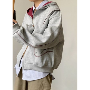 美式潮牌撞色连帽休闲外套春季纯色宽松百搭重工外套卫衣 WY138图片