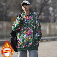 W203加绒冬男女休闲连帽东北大花卫衣外套团队服风汉服保暖，男装卫衣，星座115A(原星座507）