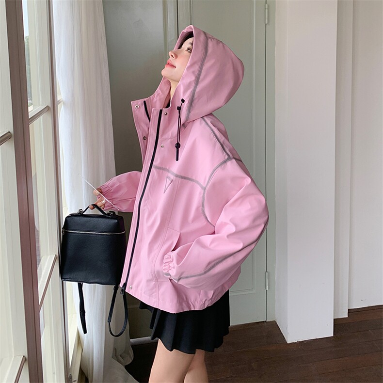 粉色超好看减龄工装外套女2025春新款韩版宽松小个子百搭连帽上衣,女装短外套,2C098