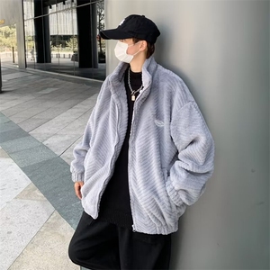 暗纹立领羊羔毛棉衣男生冬季港风潮  HY92 P80图片