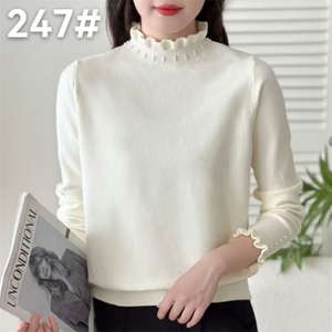 2025年秋季新款针织女士花领上衣时尚休闲通勤百搭图片