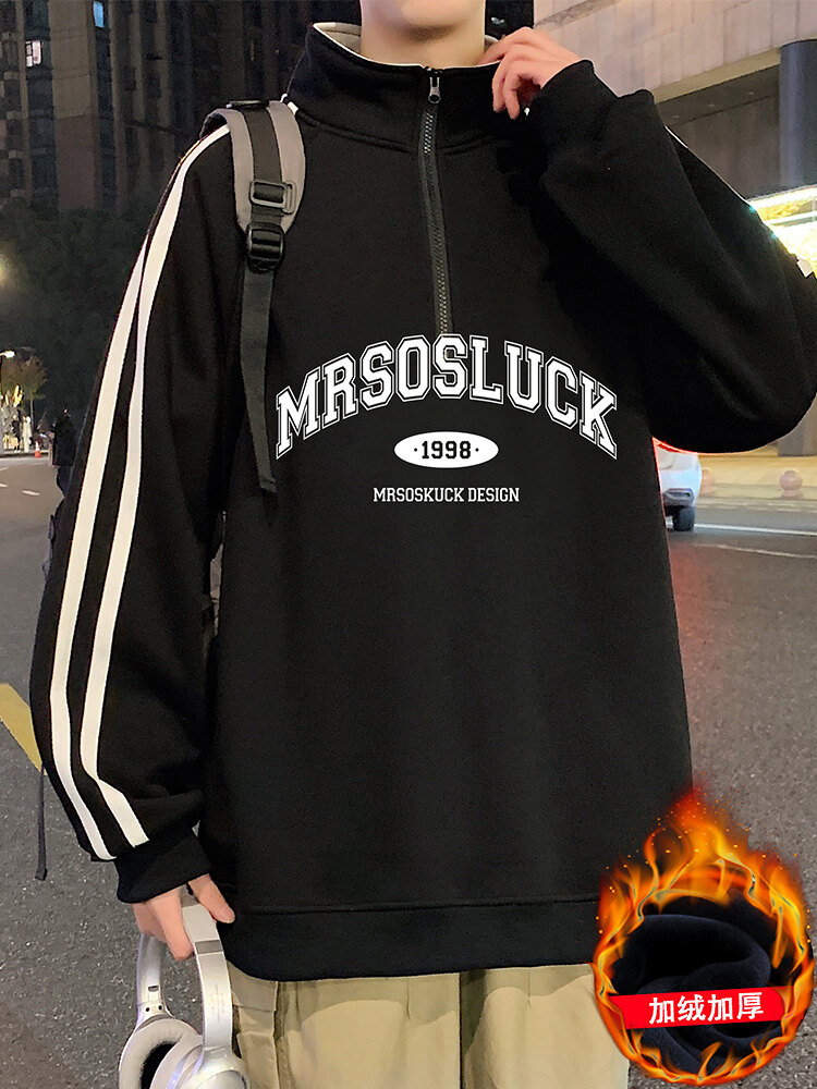 G010加绒P50美式半高领外套oversize立领半拉链卫衣加绒加厚,男装卫衣,星座304A-1
