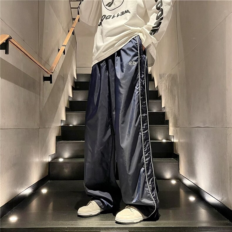 冲锋裤男韩版潮流拼色条纹高街帅气2025秋夏新款ins长裤K3620-P35,男装休闲裤,星座412