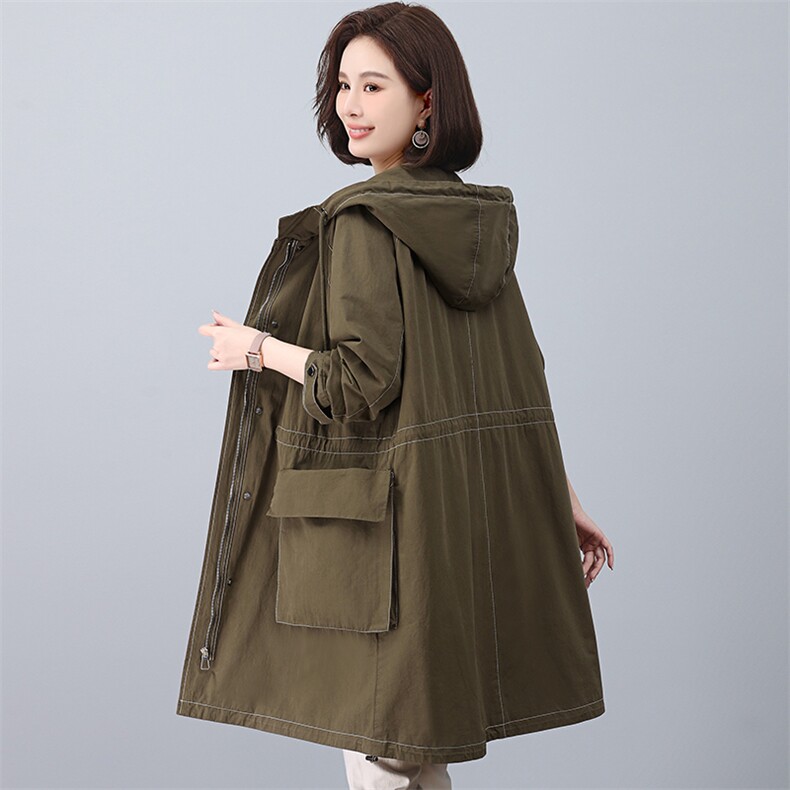 春秋新款胖妹妹加肥加大码中长款风衣女200斤宽松外套,女装风衣,江忆布依