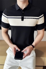 2026新款拼接条纹短袖T恤帅气翻领Polo衫T0280-P58，男装T恤，电商D342