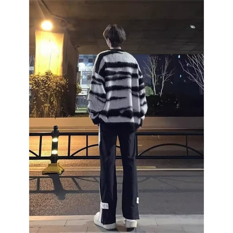 现货条纹复古毛衣男潮牌秋冬慵懒oversize情侣针织衫LA60111-P46,男装针织衫/毛衣,星座1008