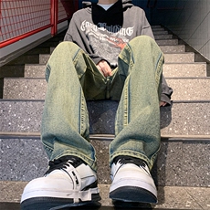 牛仔裤男直筒宽松美式长裤秋冬季潮牌阔腿学生休闲裤子WH60-P50，男装牛仔裤，星座1008