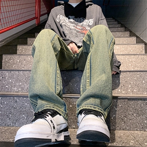 牛仔裤男直筒宽松美式长裤秋冬季潮牌阔腿学生休闲裤子WH60-P50图片
