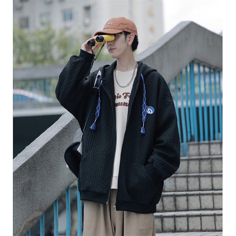 cit boy街拍秋冬大麻花开衫连帽高品质卫衣夹克外套WK221-P60控88图片