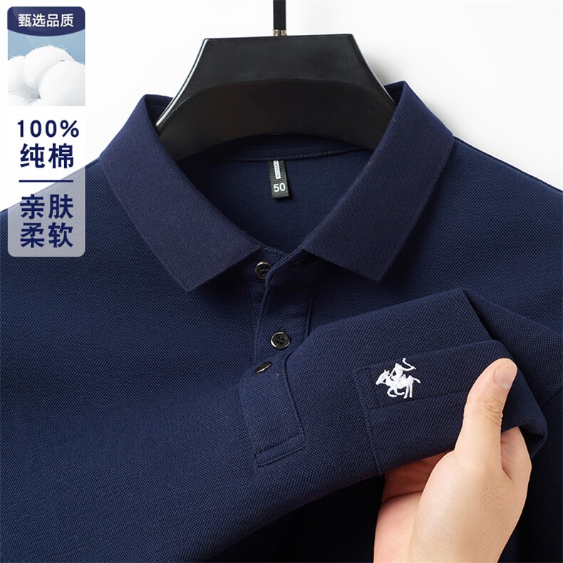 2025春季新款长袖T恤男宽松纯棉中老年男士翻领休闲polo衫爸爸装,男装T恤,电商B212（原钱塘6029）