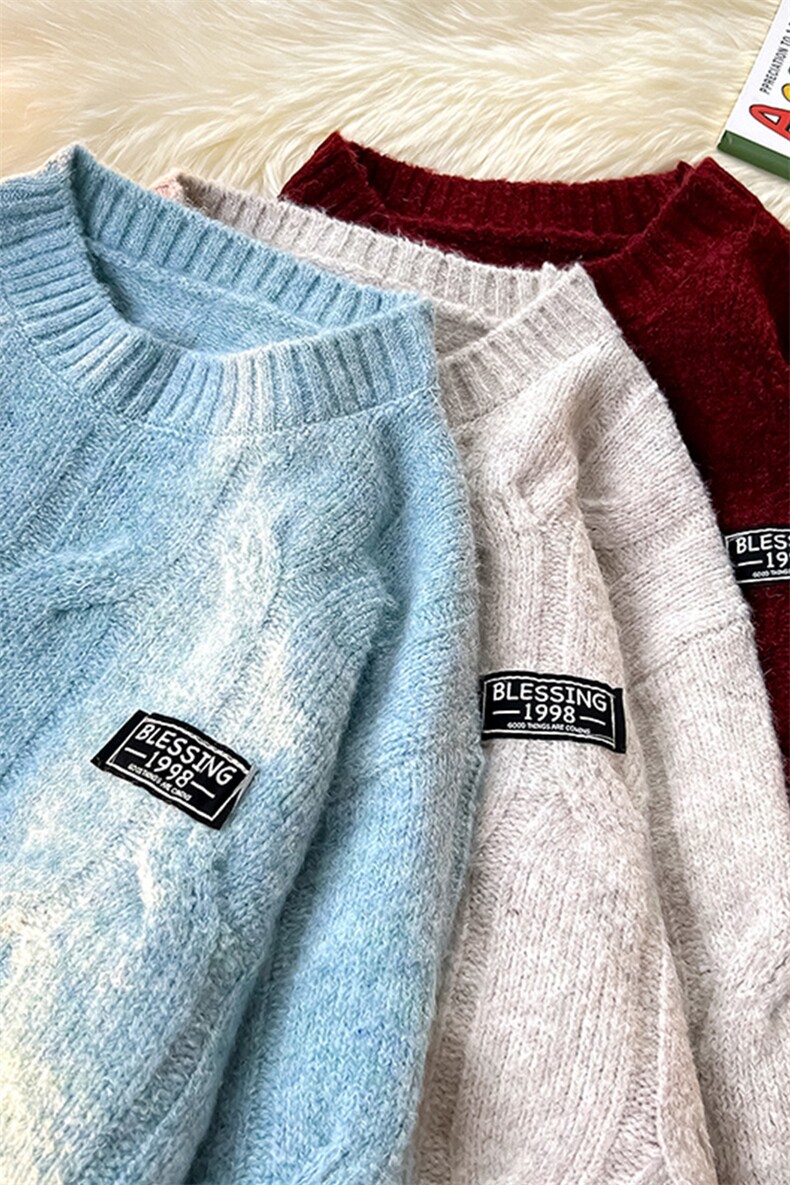 8XL-M圆领毛衣男秋冬慵懒风宽松情侣装麻花针织羊毛衫MY19004P68,男装针织衫/毛衣,电商B312