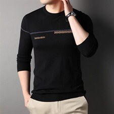 中年男士时尚圆领针织衫长袖毛衣秋季薄款宽松免烫纯色上衣男装，男装针织衫/毛衣，电商B212（原钱塘6029）