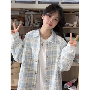 小香风外套男女潮牌宽松休闲百搭夹克春秋新款格子衬衫CW91