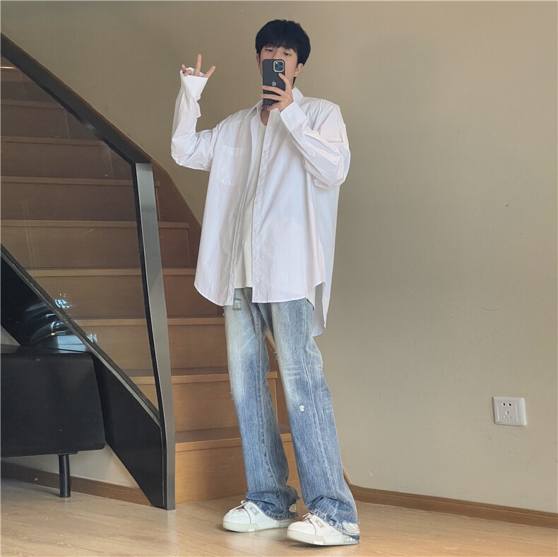 A450-AJ127-P75控119早秋男女同款垫肩长袖衬衫纯色,男装衬衫,电商A450