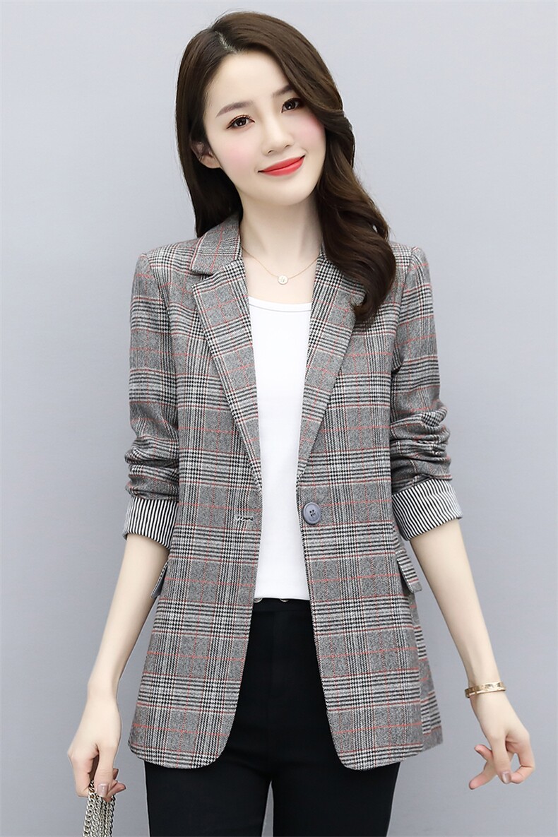 现货，2022年春季女装时尚休闲气格子西装小外套百搭,女装西装,然然